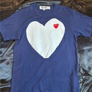 Comme des Garcons Navy Tee with White Heart and Red Detail